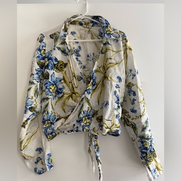Joie Floral Front Tie Linen Blouse Size XL - Picture 1 of 3